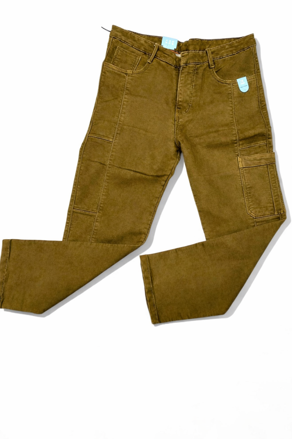 Men’s Brown Cargo Style Denim Jeans | Slim Fit Utility Pants